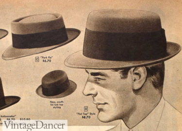 1950s porkpie and flat top telescope hat men 1956 hats