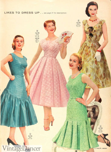 1950s spring party dresses, cocktail dresses 1956