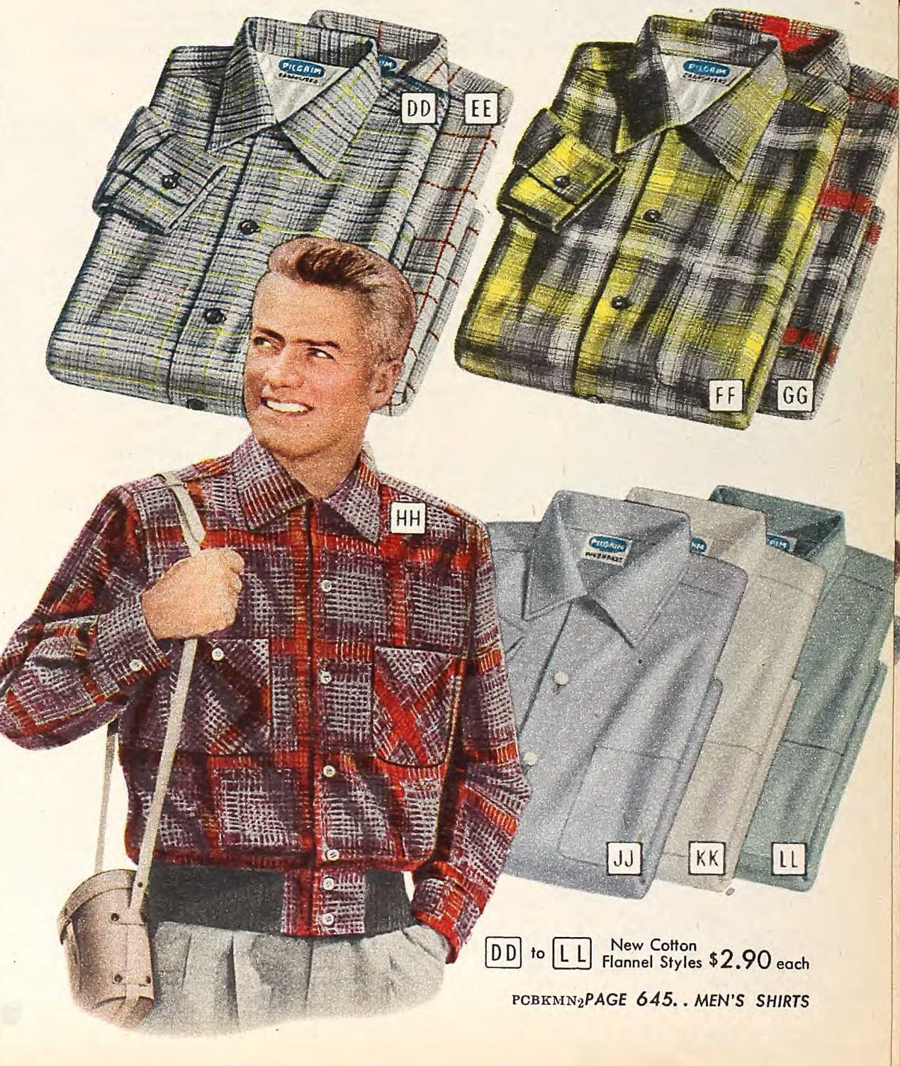 1950s Men S Winter Fashion Clothes 50 Pictures   1956 Plaid Shirts Men Flannle Button Down Banded 