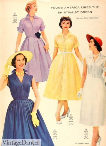 1956 shirtwaist dresses that could go from house to public with accessories