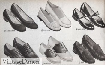 1957 saddle shoes, loafers, slip on mocs