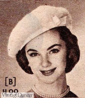 1950s Fuzzy Beret with Bow Hat 1957