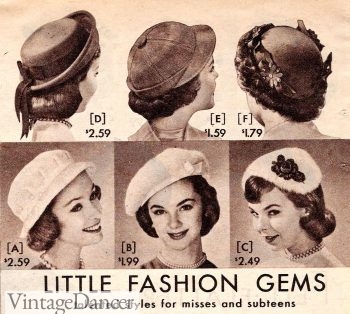 1957 Pillbox Hats. Learn and shop at VintageDancer.com/1950s