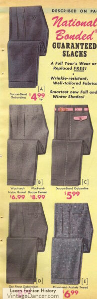 1950s mens winter flannel and gabardine slacks pants trousers