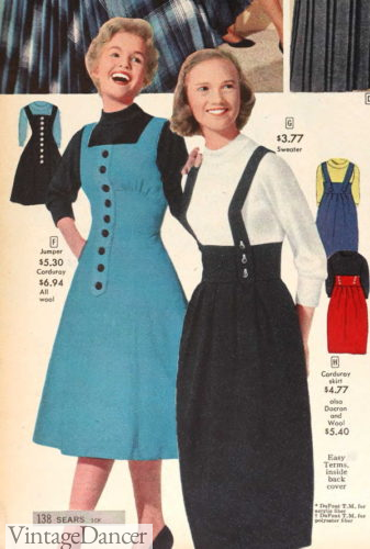 1950s jumper dresses and suspender skirts for teens