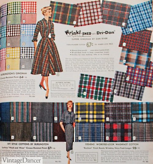1957 Dri-Don synthetic and cotton plaid fabrics