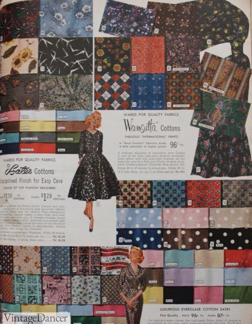 1957 fancy cottons and cotton satin fabrics
