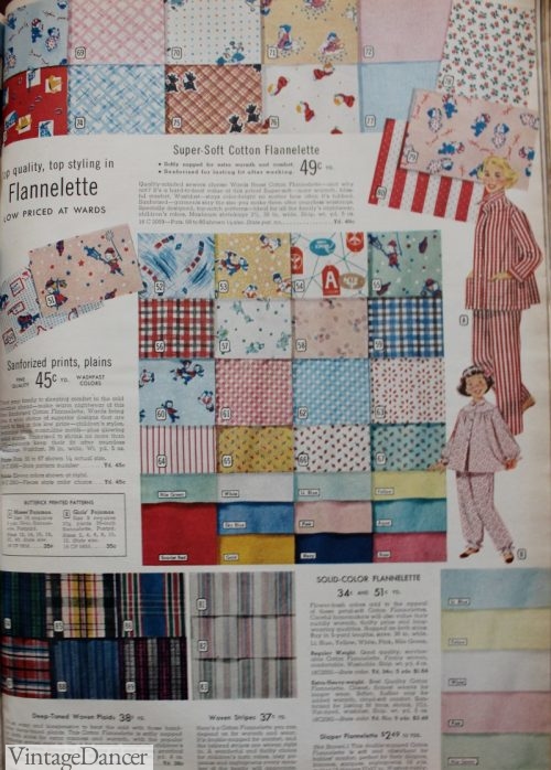 1950s nightgown and pajama flannel fabrics