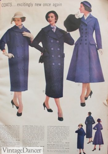 1950s coats, swing coat on the right. 1957