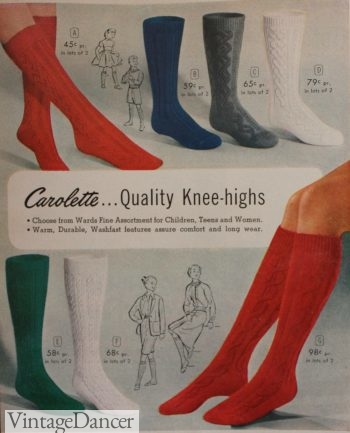 1957 tall knee socks women girls at VintageDancer