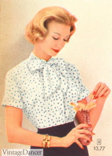 1950s bow tie blouse in polka dots
