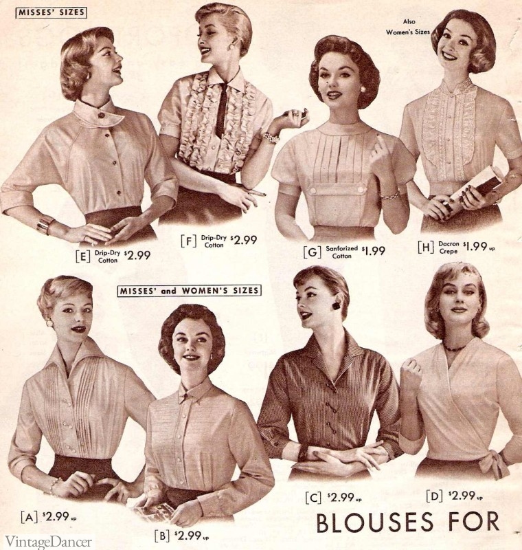 1950s tops and blouses. A variety of blouses for misses sizes womens mature sizes fashion - 1957