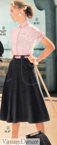 1950s western denim skirt and pink gingham top