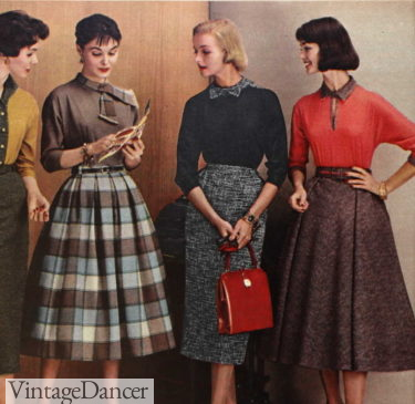 1950s winter skirt swing and 50s pencil skirt tweed wool plaid pleated skirts history