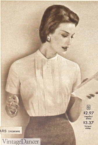 1950s white jewel collar blouse top shirt