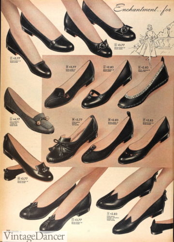 1957 black flats 1950s ballet flats shoes low no heel shoes