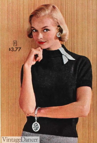 1950s mock neck knit shirt, 1957 mock neck top