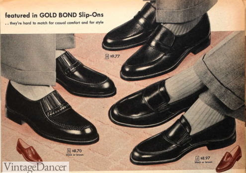 1950s mens dress shoes loafers 1957 slip-on dress shoes