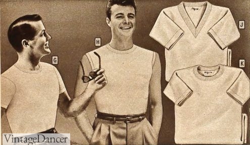 1957 mens T-shirts: crew, sleeveless, V neck