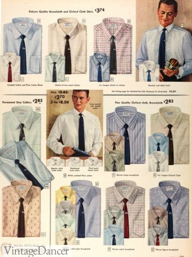 1957 men's dress shirts, neutral colors and small patterns