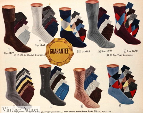 Men's 1950s 1957 ribbed, argyle, clocked dress socks