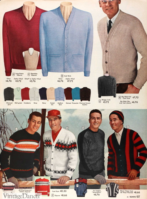 Men's Vintage Sweaters History 20s, 30s, 40s, 50s, 60s, 70s, 80s