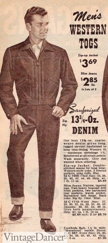 1950s mens denim blue jeans and western jacket