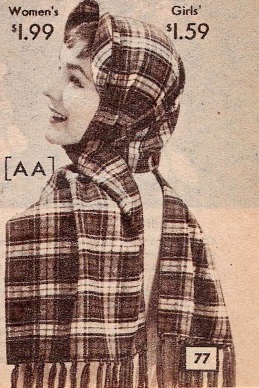 1957 cap stole - a combined hat or cap with plaid scarf