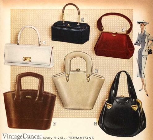 1950s handbag, purses, bags - 1957 ladies handbags 1950s purses women