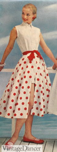 1950s playsuit polka skirt worn over a white romper