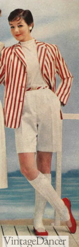 1957 striped blazer with white Bermuda shorts