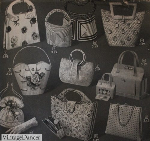 1957 Summer bags of woven plastic, raffia straw straw, and fabric