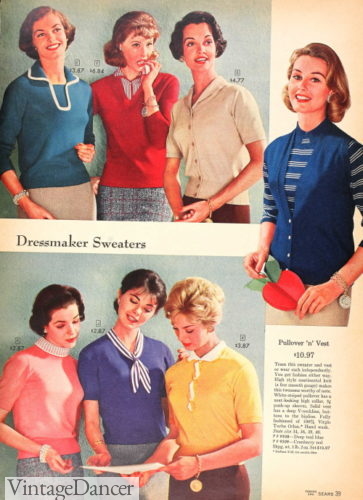 1950s shirts winter, 1957 knitwear tops women 1950s