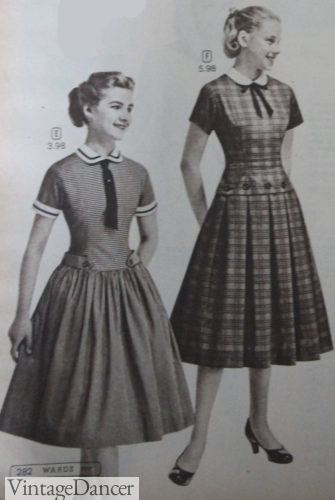 1957 plaid shirtwaist dress and necktie dress