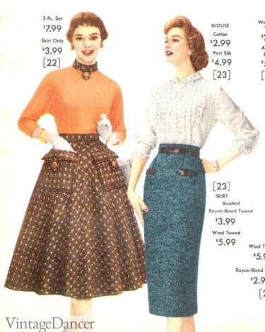1957 Tweed swing and pencil skirts