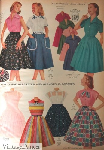 1958 girls dresses and skirt outfits