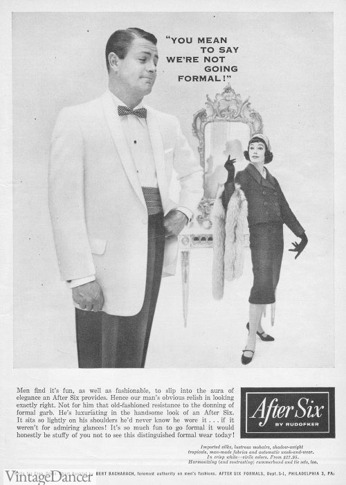 1958 After Six ad- notice the checkerboard tie and cumberbund