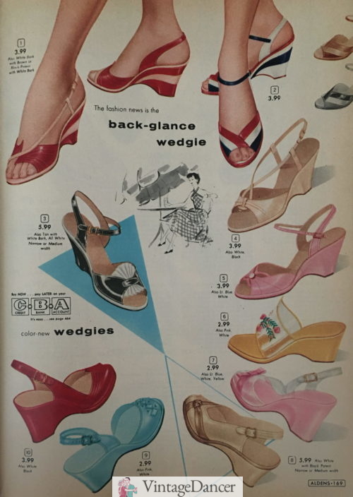 1958 colorful mules and wedge sandals