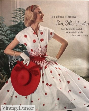 1958 white and red dot party dress