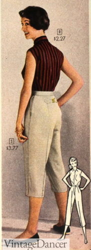 1958 Belt back "Ivy League" style capri pants 1950s