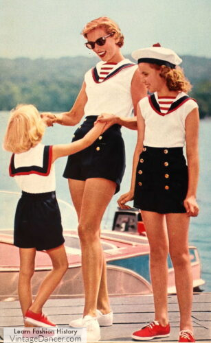 1950s sailor shorts for women and girls , 1950s shorts history styles for women girls teens pinups