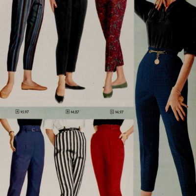 1950s pants fashion, 50s cigarette pants and capri long slacks trousers for women