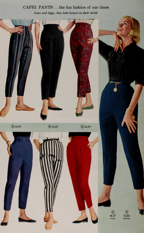 Women's 1950s Pants: Cigarette, Capri, Jeans Fashion History