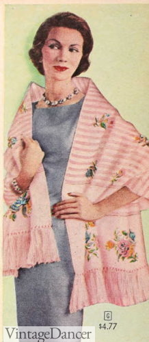 1958 pink floral knit scarf wrap