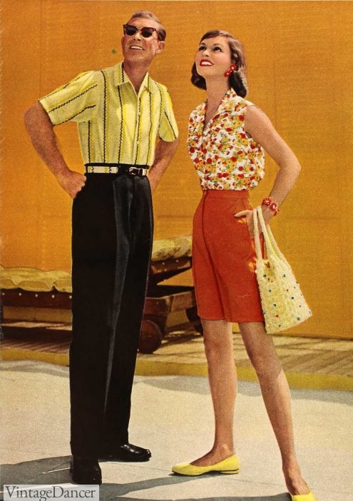 1958 Summer Couple Shorts Men Outfit Women Crop 495x702 