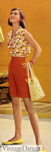1958 orange walking shorts summer outfit 1950s