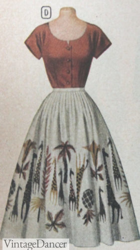 1950s Safari print skirt tropical dress