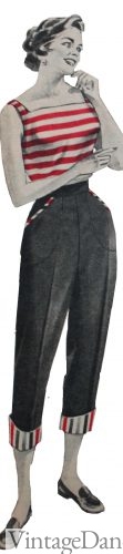 1958 jeans capris with red stripes. Click to see more.