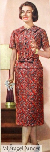 1950s plus size sheath dress, pencil dress or wiggle dress in fall weight tweed. 