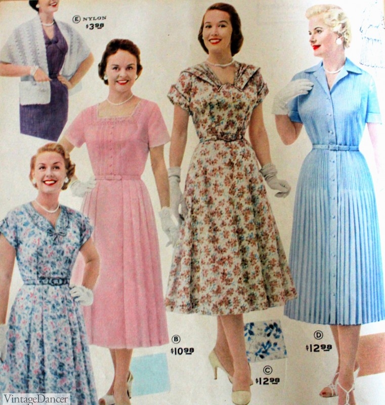 1950s plus size dresses in spring floral and classic shirtwaist designs. See more at VintageDancer.com/1950s